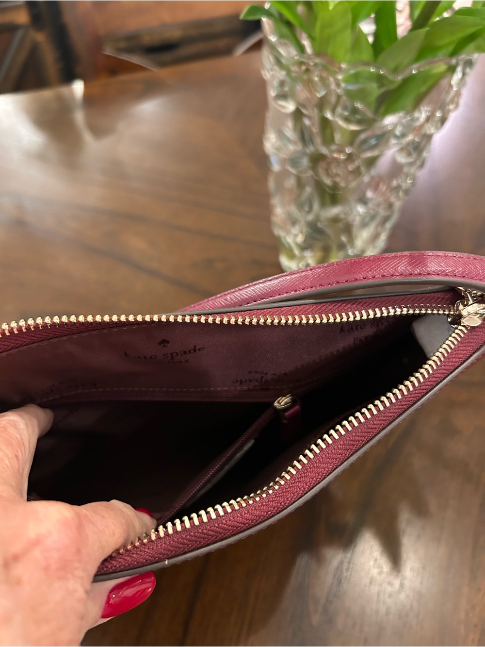 Burgundy Kate Spade purse with matching mini-wallet. - Picture 5 of 12